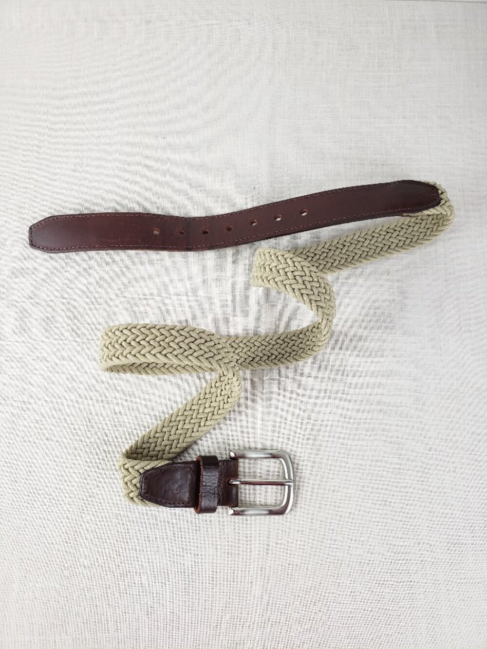 Haggar Braided Belt Tan Khaki Woven Stretch Cord Brown Leather Mens 38